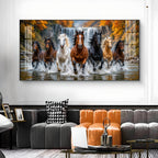 Seven-Horse Running Glass Finish Horizontal Wall Art