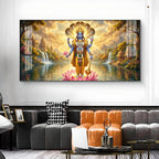 Lord Vishnu Glass Finish Horizontal Wall Art