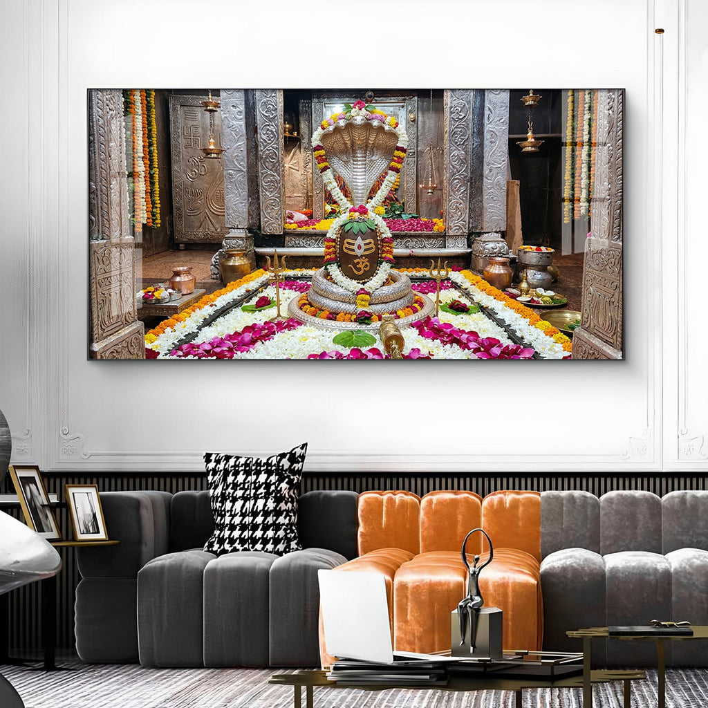 Omkareshwar Jyotirlinga Glass Finish Horizontal Wall Art