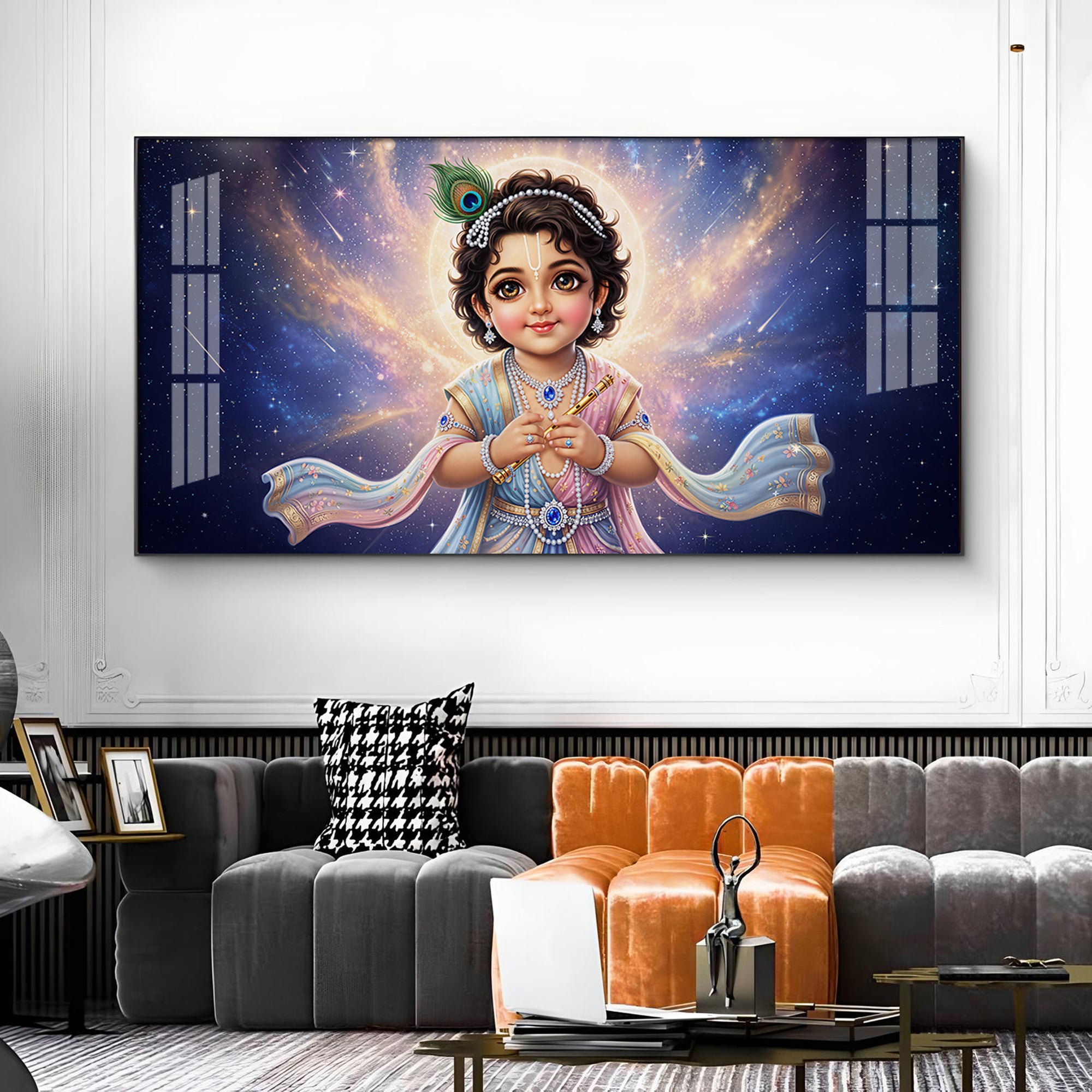 Little Krishna Glass Finish Horizontal Wall Art