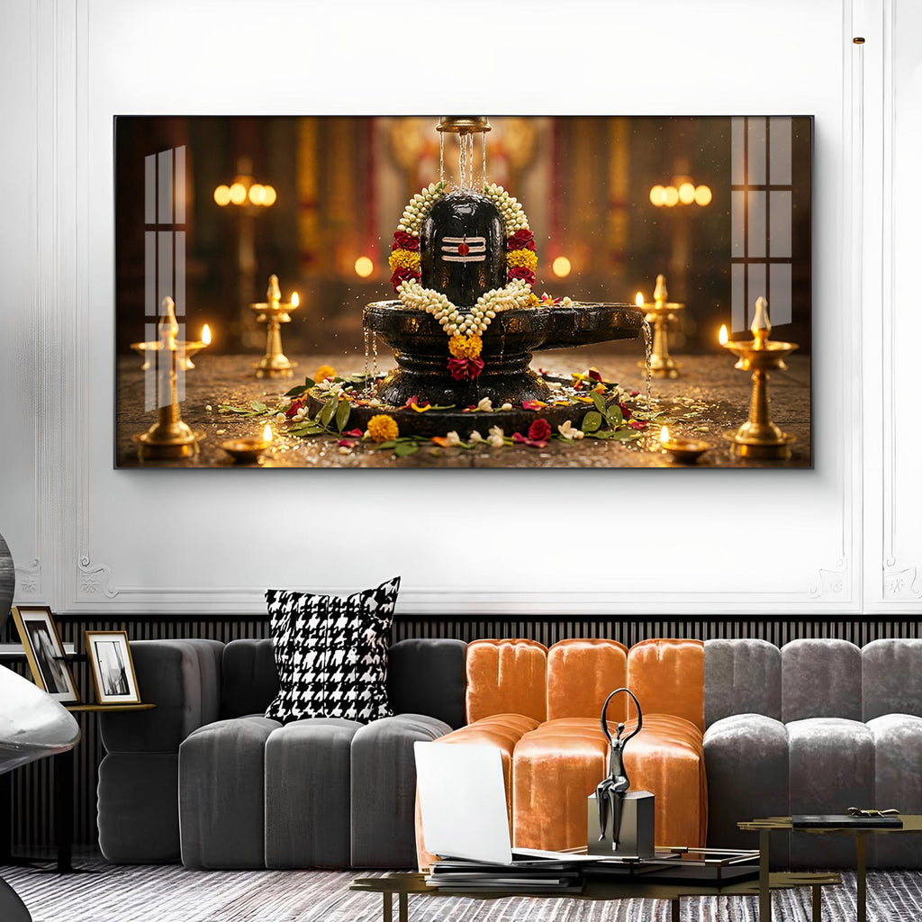 Shivling Eternal Devotion Glass Finish Horizontal Wall Art