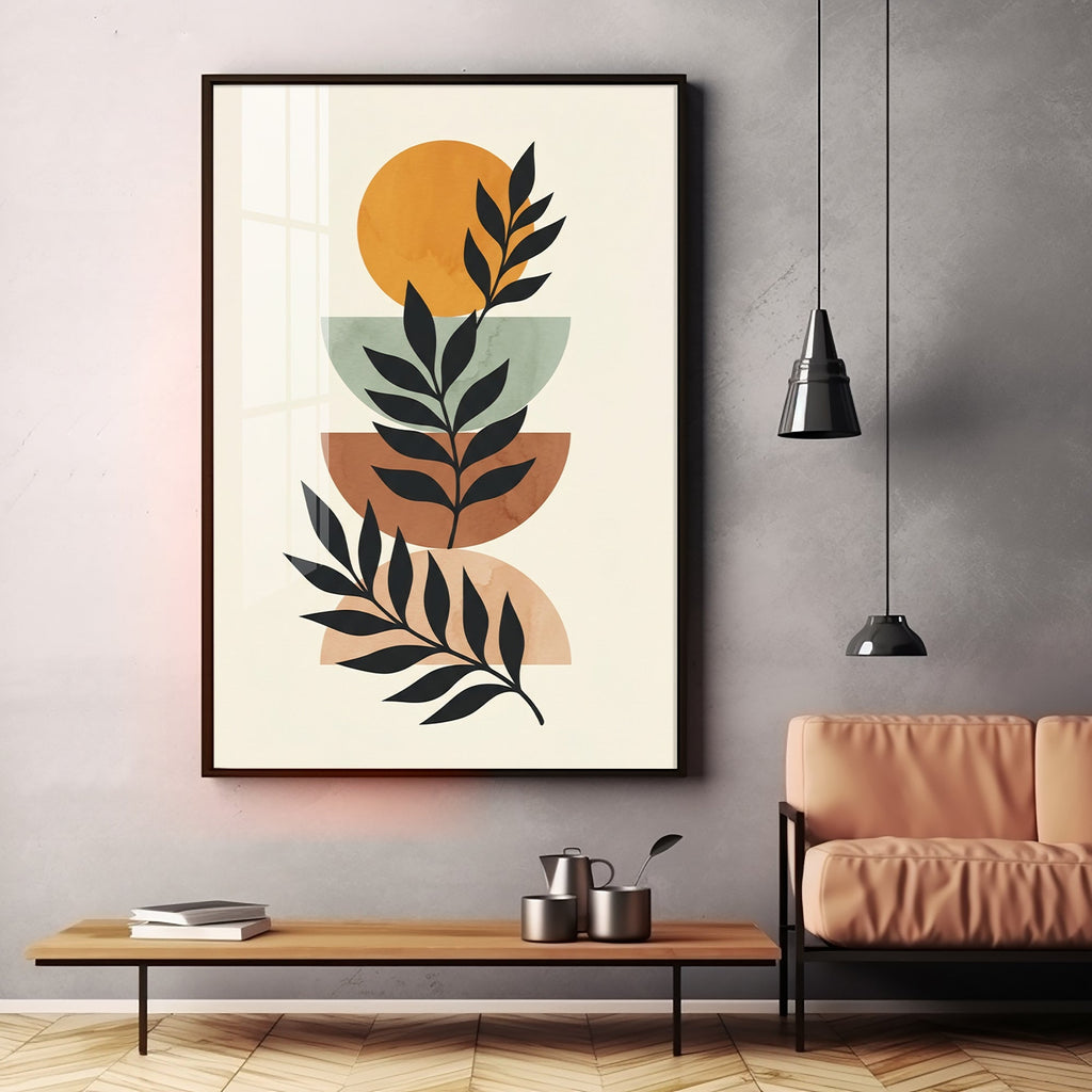 Stacked Bohemian Design With Leaf Premium Acrylic Vertical Wall Art