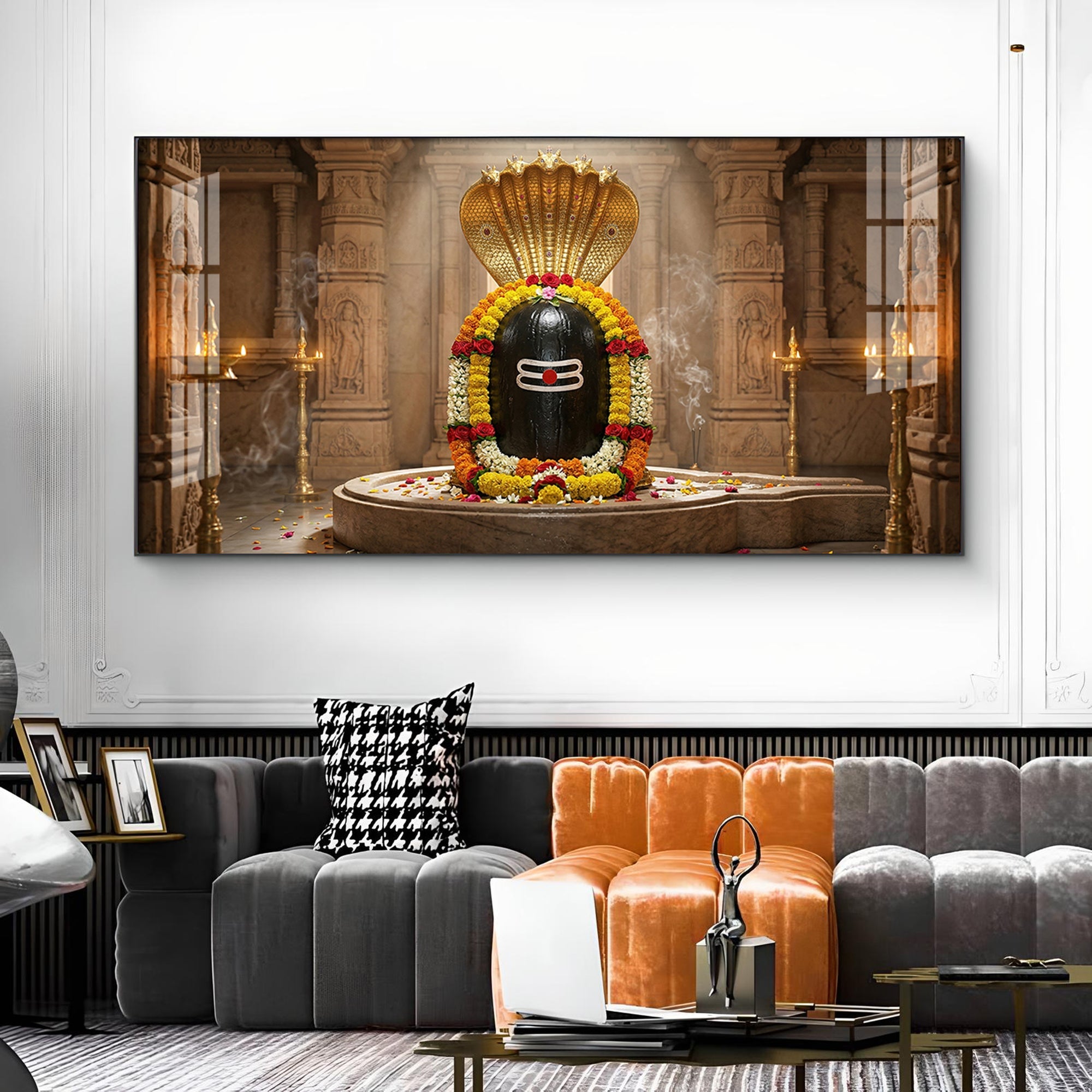 Mahadev Shambhu Glass Finish Horizontal Wall Art