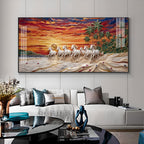 Seven Horses Vastu Glass Finish Horizontal Wall Art