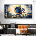 Lord Krishna With Yantra Glass Finish Horizontal Wall Art