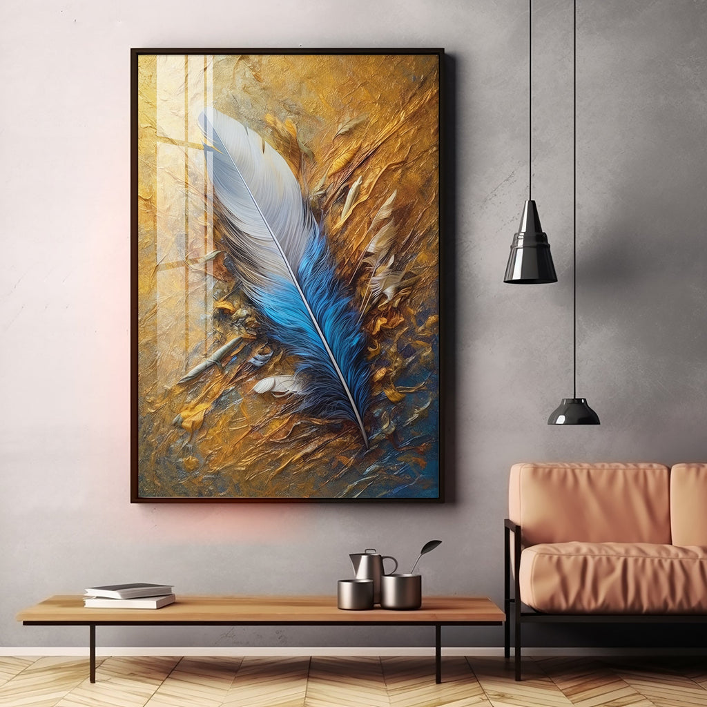 White & Blue Grace Of Leaf Premium Acrylic Vertical Wall Art