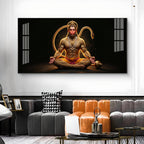 Lord Hanuman In Meditating Pose Glass Finish Horizontal Wall Art