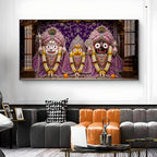 Hindu Deities Lord Jagannath, Subhadra & Balabhadra Glass Finish Horizontal Wall Art