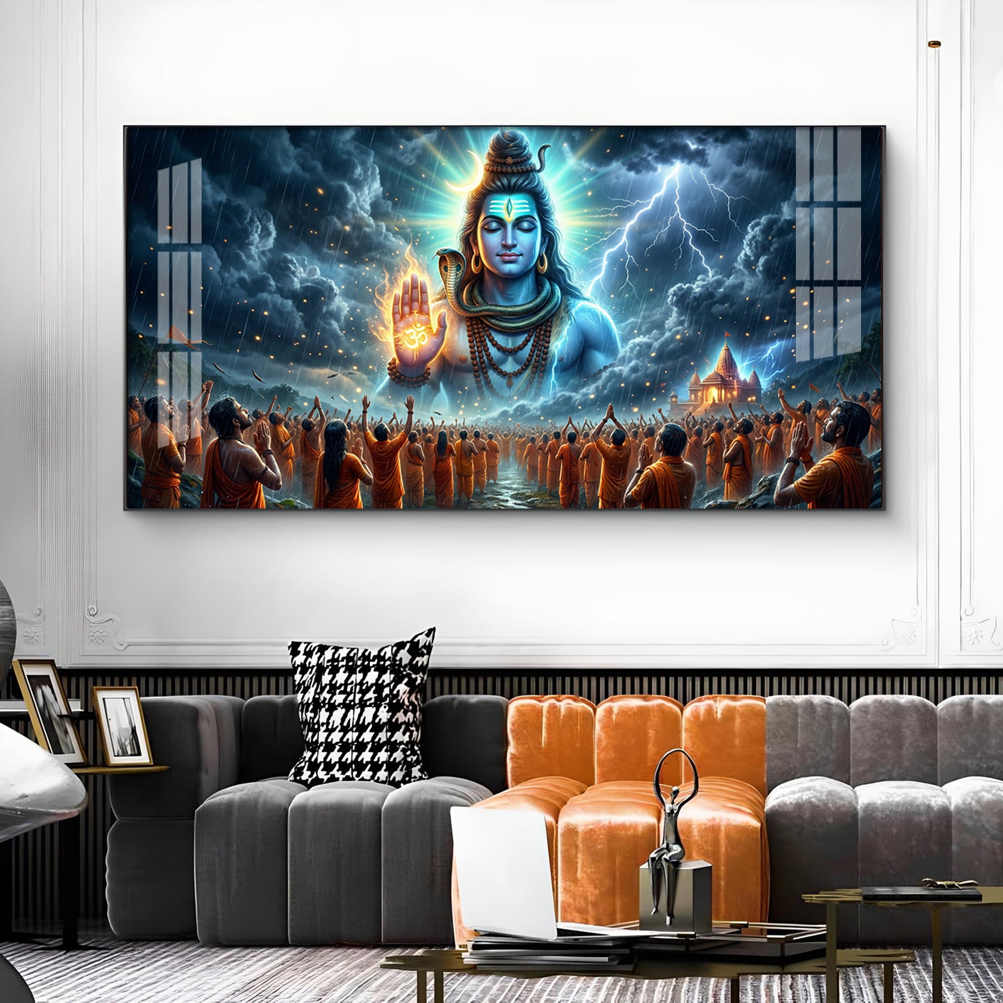 Bhole Baba Mahadev Glass Finish Horizontal Wall Art