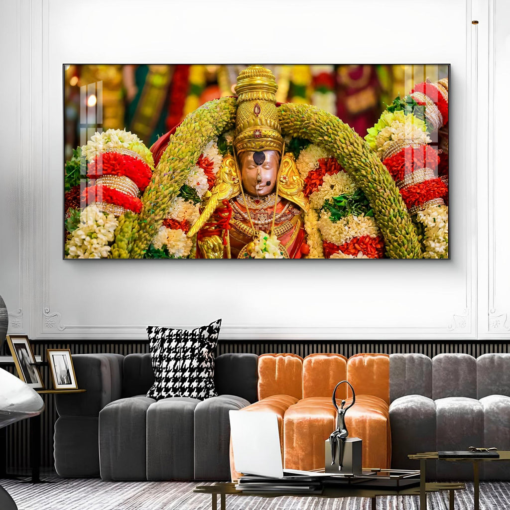 Goddess Meenakshi Amman Glass Finish Horizontal Wall Art