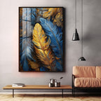 Blue & Yellow Feathers Premium Acrylic Vertical Wall Art