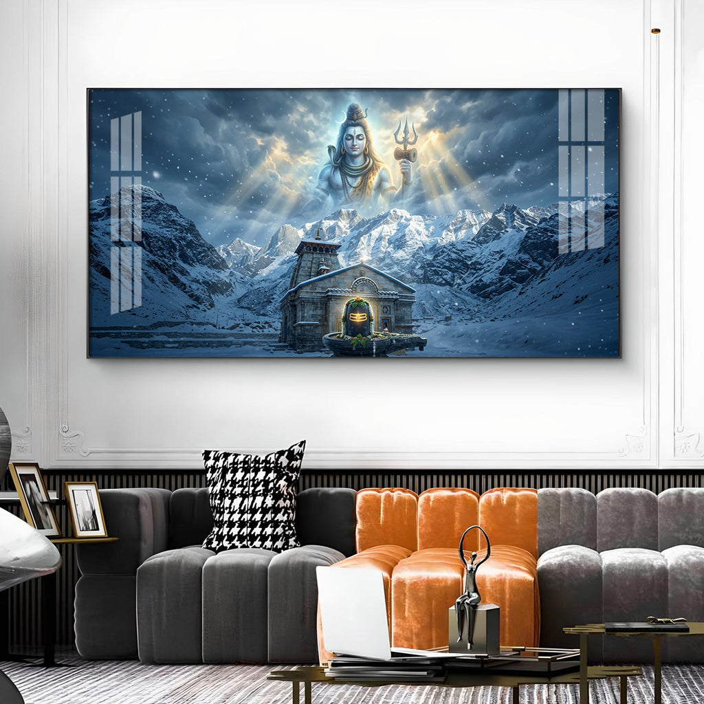 Mahadev In Kedarnath Glass Finish Horizontal Wall Art
