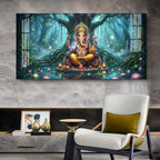 Lord Ganesh Divine Aura Glass Finish Horizontal Wall Art