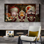 Lord Jagannath, Balabhadra & Subhadra Glass Finish Horizontal Wall Art