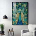 Elegant Teal Peacock Premium Acrylic Vertical Wall Art