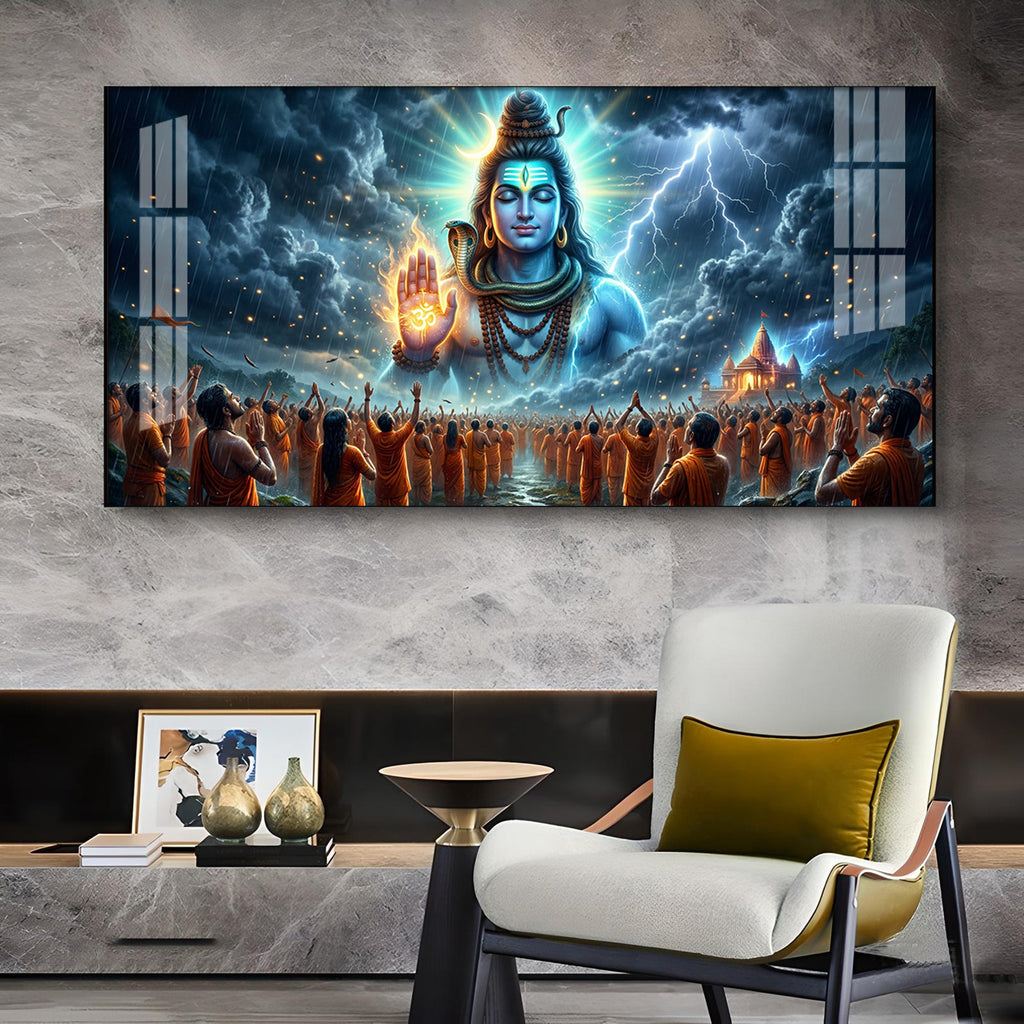 Bhole Baba Mahadev Glass Finish Horizontal Wall Art