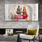 Lord Shiva & Goddess Parvati Glass Finish Horizontal Wall Art