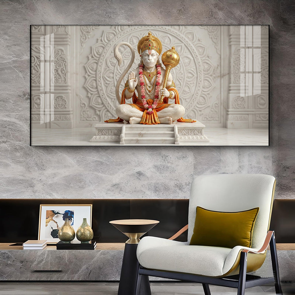 Lord Hanuman Glass Finish Horizontal Wall Art