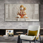 Lord Hanuman Glass Finish Horizontal Wall Art