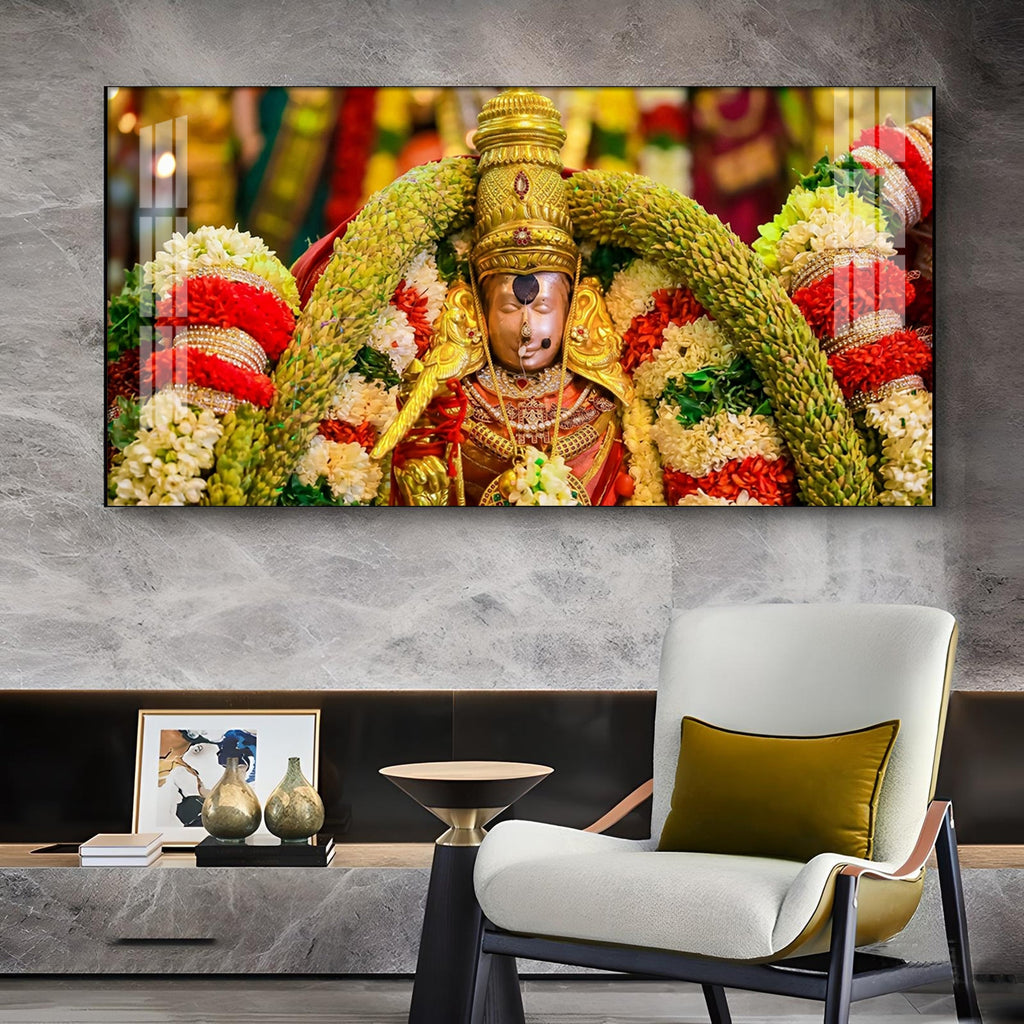 Goddess Meenakshi Amman Glass Finish Horizontal Wall Art
