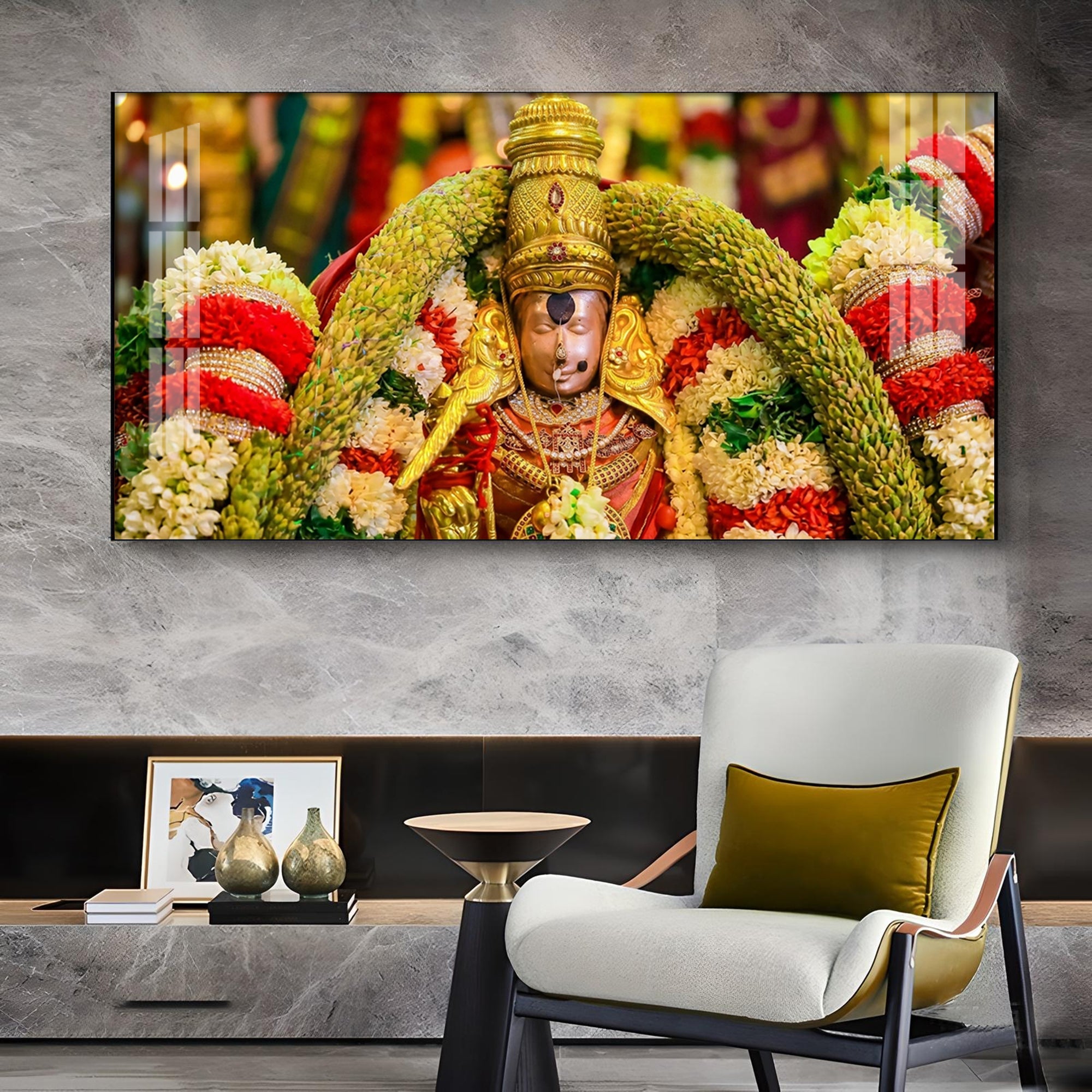 Goddess Meenakshi Amman Glass Finish Horizontal Wall Art