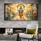 Lord Vishnu Glass Finish Horizontal Wall Art