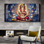 Lord Ganesha Glass Finish Horizontal Wall Art