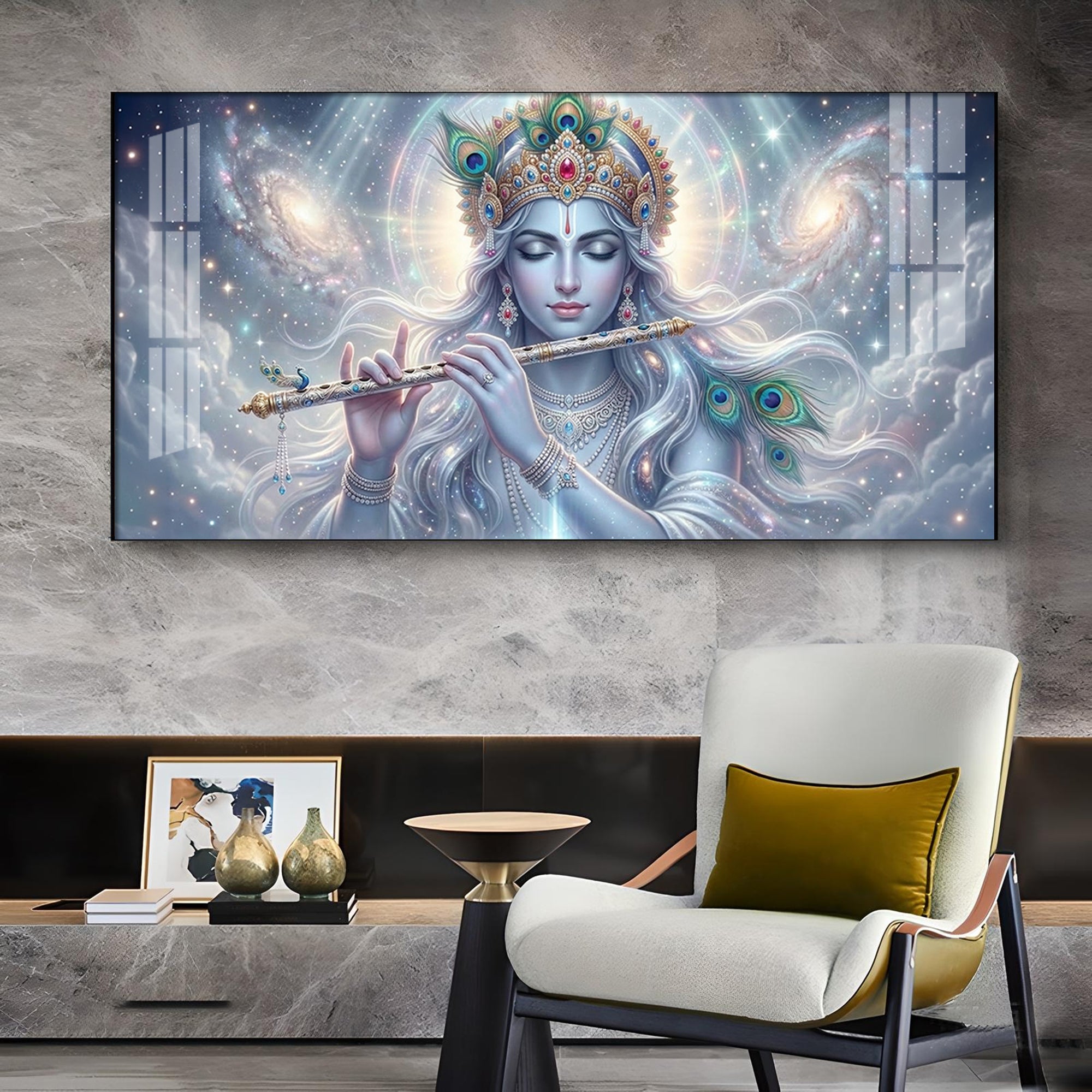 Lord Krishna Eternal Devotion Glass Finish Horizontal Wall Art