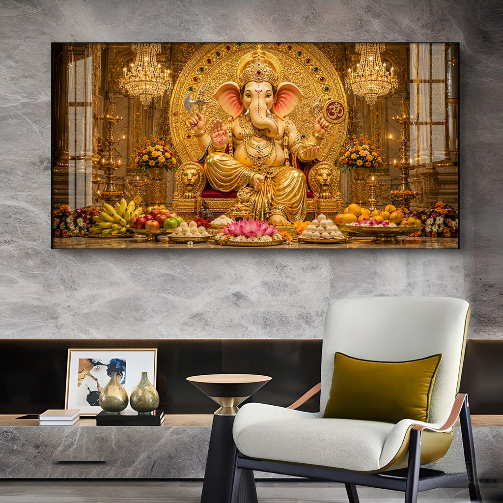 Lord Ganpati Bappa Glass Finish Horizontal Wall Art