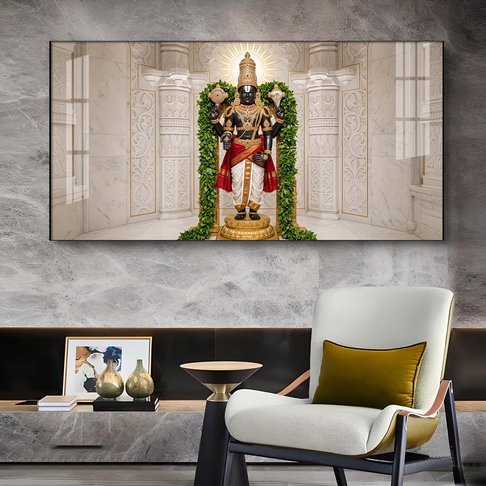 Lord Venkateswara Glass Finish Horizontal Wall Art