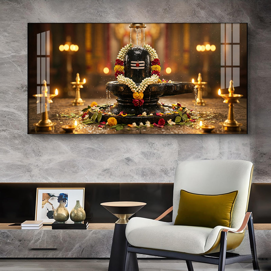 Shivling Eternal Devotion Glass Finish Horizontal Wall Art