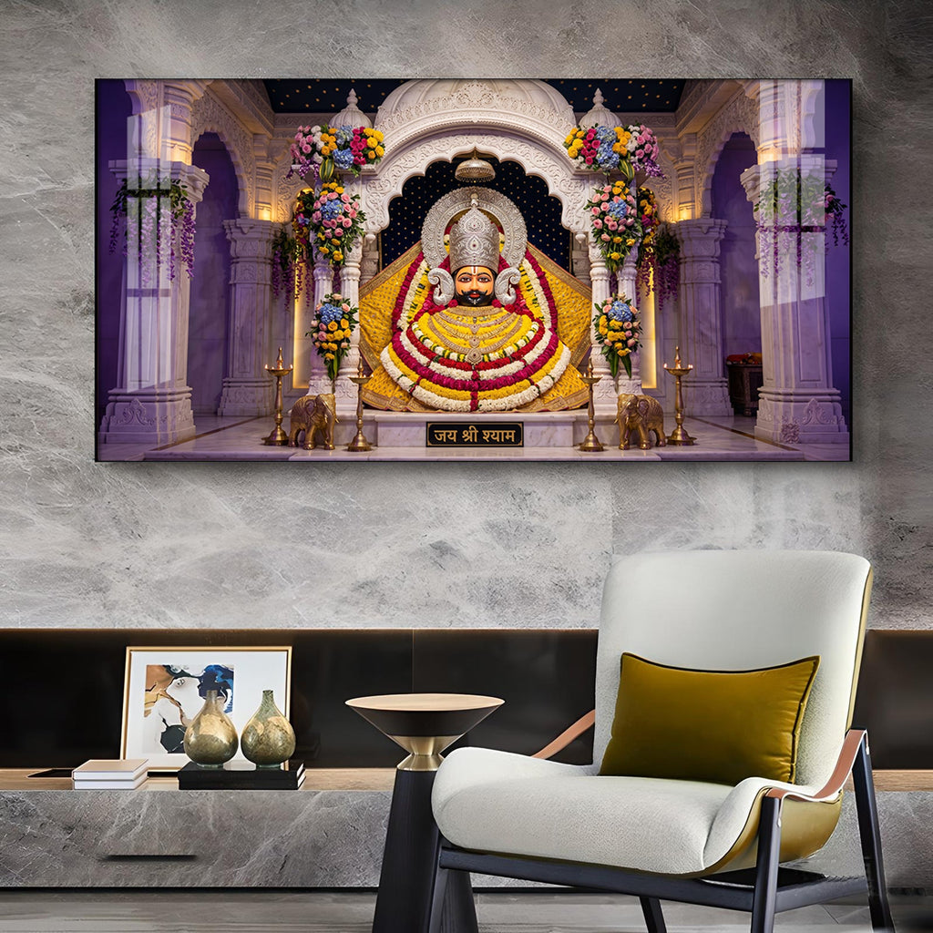 Lord Khatu Shyam ji Glass Finish Horizontal Wall Art