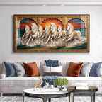 White Running Horses Vastu Glass Finish Horizontal Wall Art