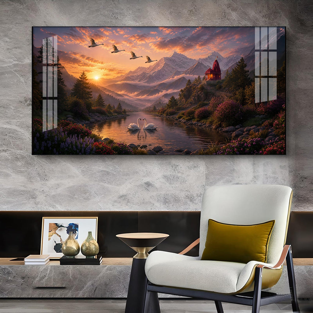 Vibrant Sunrise Glass Finish Horizontal Wall Art