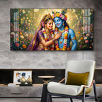 Radha Krishna Eternal Love & Devotion Glass Finish Horizontal Wall Art