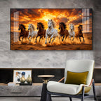 7 Running Horses Glass Finish Horizontal Wall Art