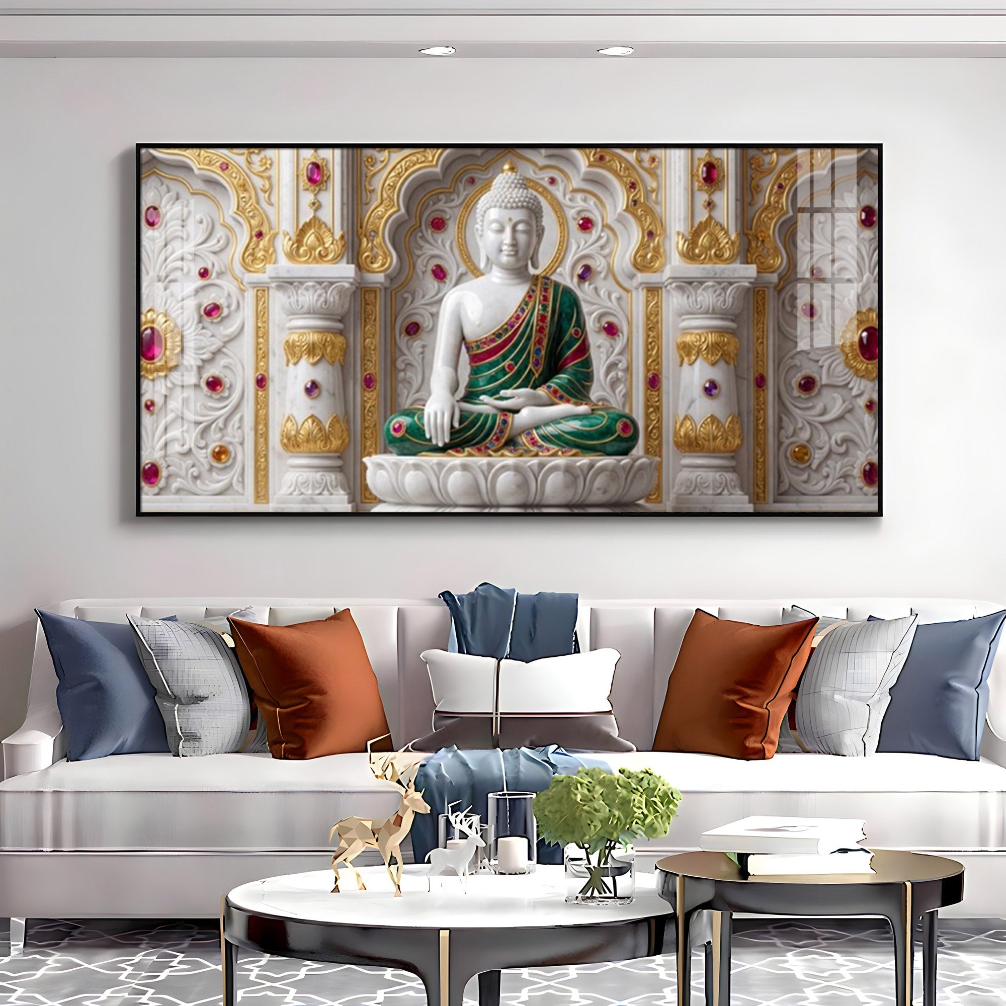 Buddha In Dhyan Mudra Glass Finish Horizontal Wall Art