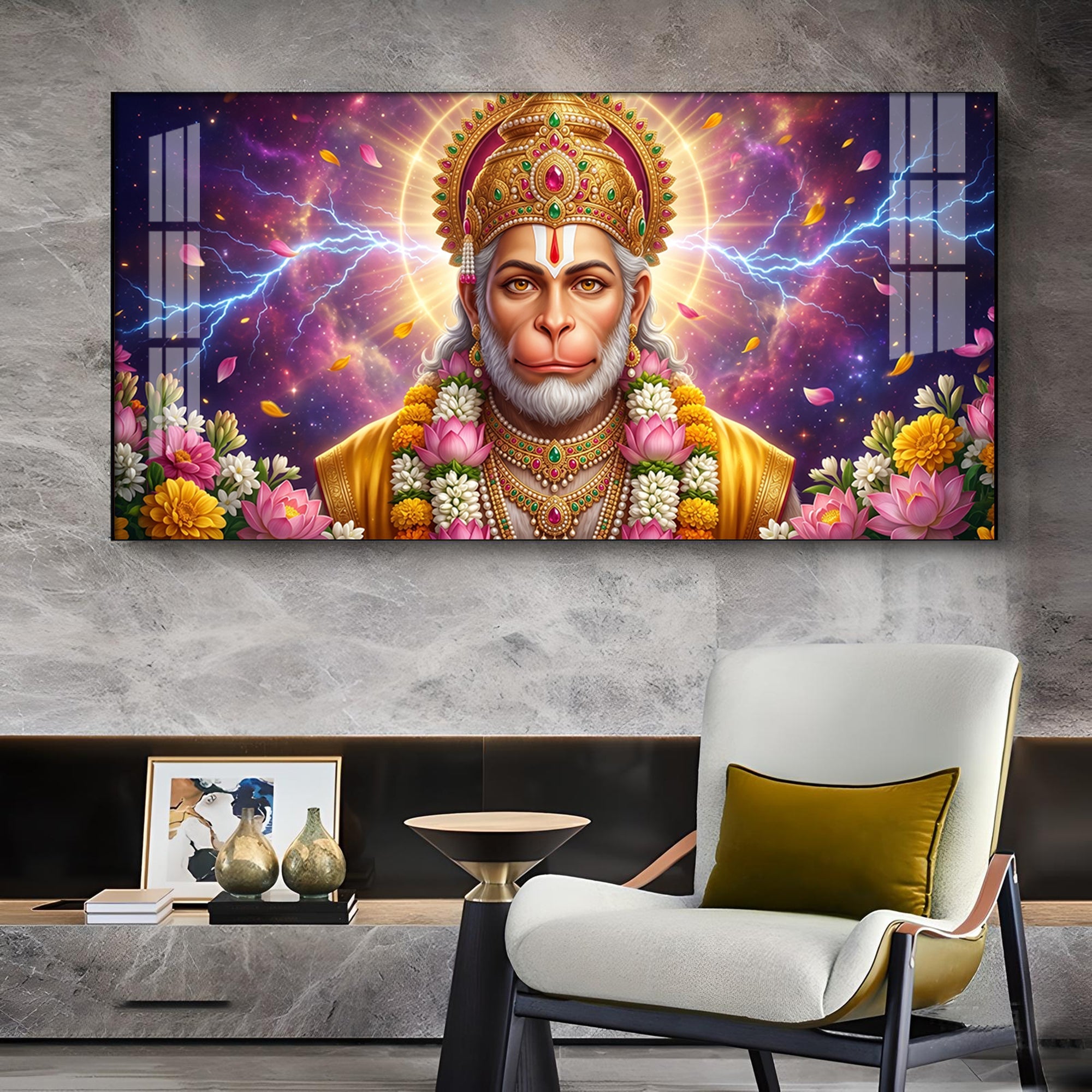 Hanuman Ji Glass Finish Horizontal Wall Art