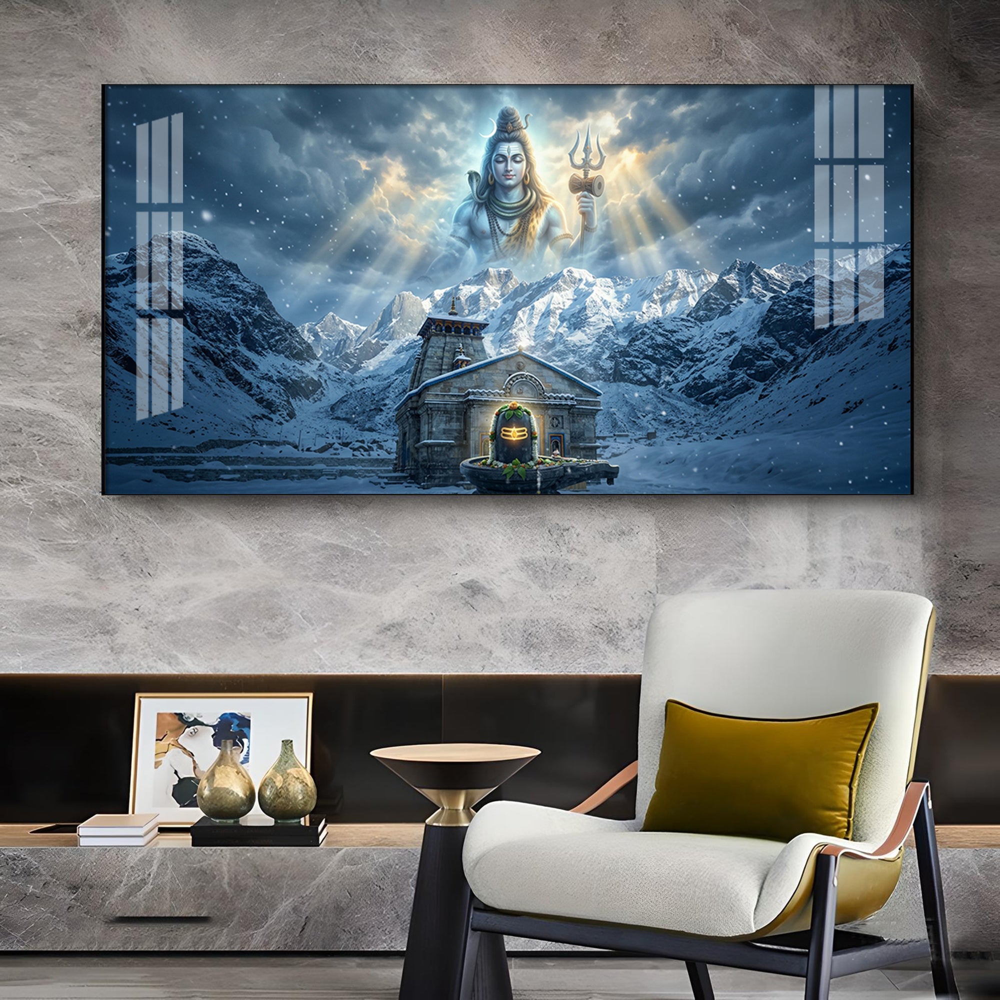 Mahadev In Kedarnath Glass Finish Horizontal Wall Art