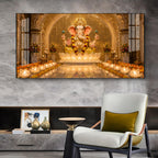 Lord Ganesha In A Golden Temple Glass Finish Horizontal Wall Art