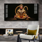 Lord Hanuman In Meditating Pose Glass Finish Horizontal Wall Art