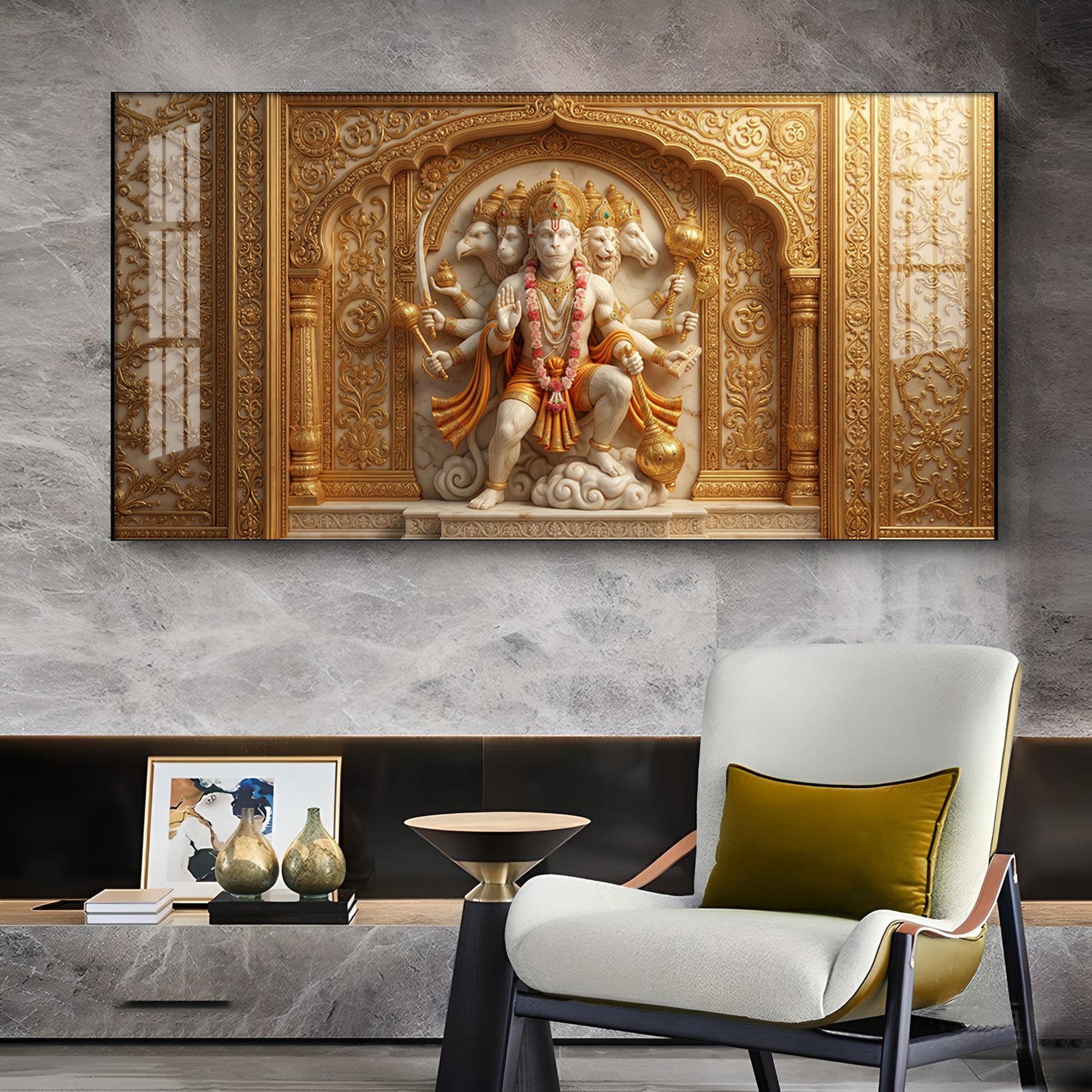 Panchmukhi Hanuman Glass Finish Horizontal Wall Art