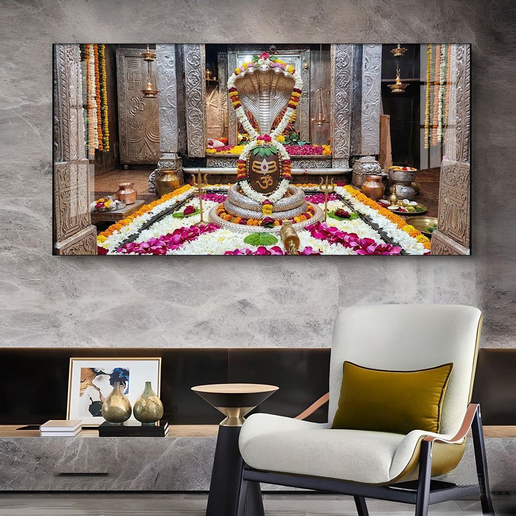 Omkareshwar Jyotirlinga Glass Finish Horizontal Wall Art