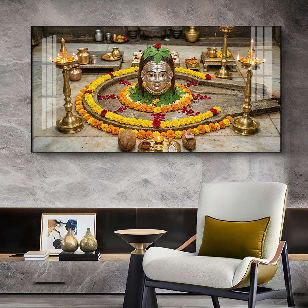 Trimbakeshwar Jyotirlinga Glass Finish Horizontal Wall Art