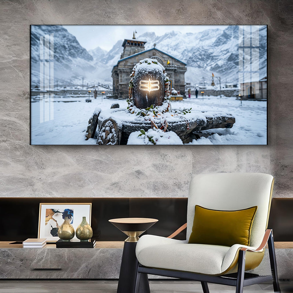 Bhole Baba In Kedarnath Glass Finish Horizontal Wall Art