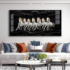 White Seven Horses in the Dark Premium Acrylic Horizontal Wall Art