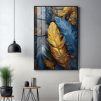 Blue & Yellow Feathers Premium Acrylic Vertical Wall Art