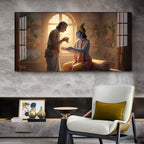Shree Krishna With Sudama Ji Glass Finish Horizontal Wall Art