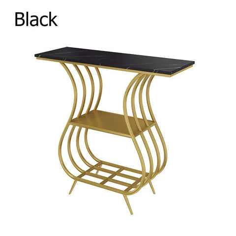 Black Narrow With Shelf Marble Top Console Table - Decor Mantra 