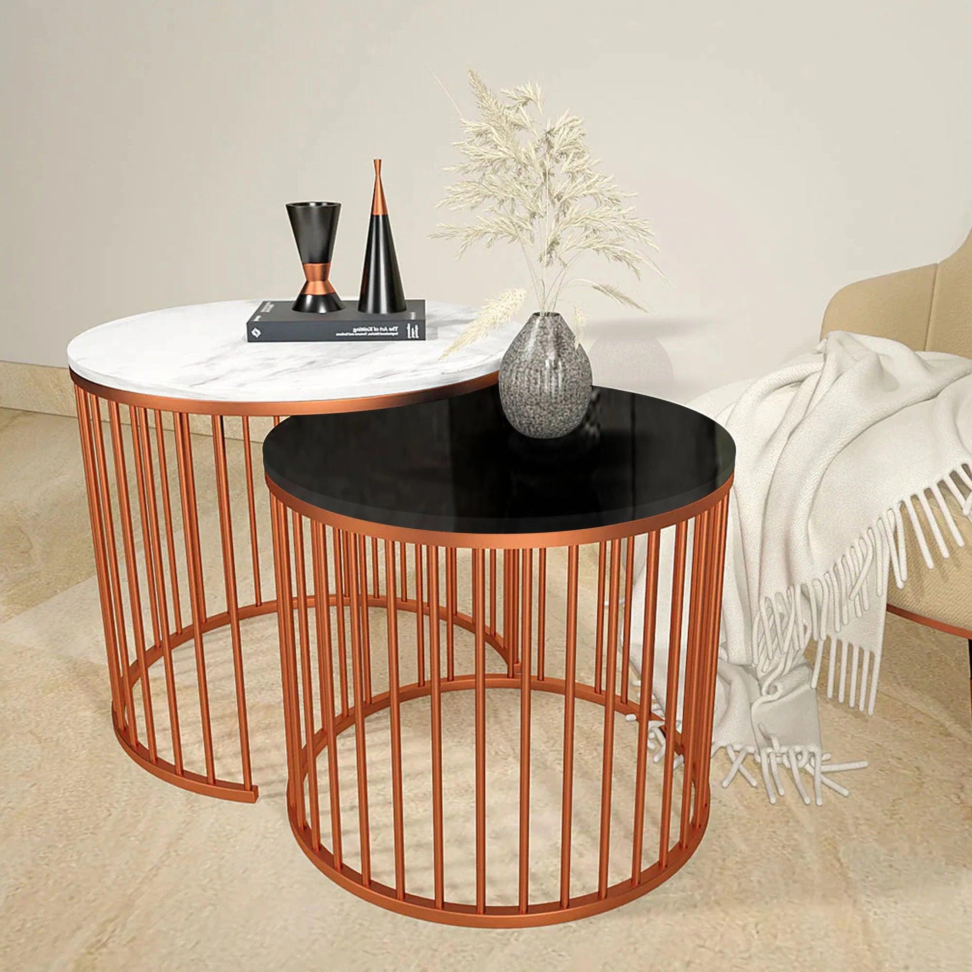 Black & White Caged Copper Nesting Table Set of 2 - Decor Mantra 
